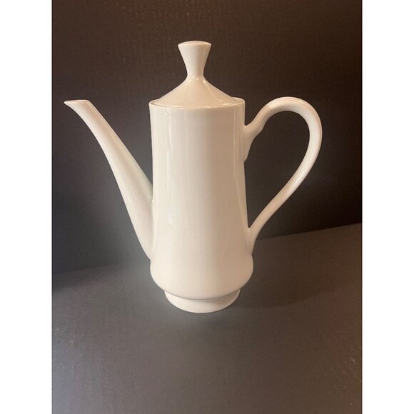 Vintage White Porcelain Coffee Pot With Lid & Elegant Design MCM style  11" - Picture 1 of 6